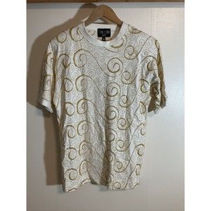 Gene Ewing Bus Women’s S Embroidered Shirt Vintage Art to Wear Gold White